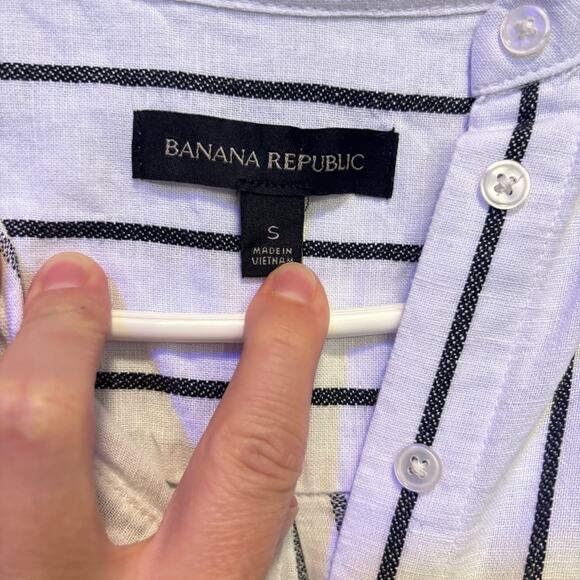 Banana Republic Black and White Striped Long Sleeve Tie Shirt Dress Size S - Picture 2 of 5